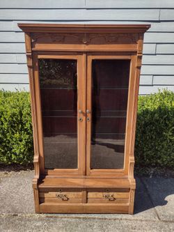 Eastlake Victorian Glass Front Walnut China Cabinet, c. 1890