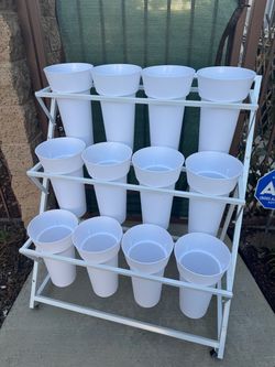 Selling flower display stand, 12 bucket Containers + Metal display stand. Like new- last one!