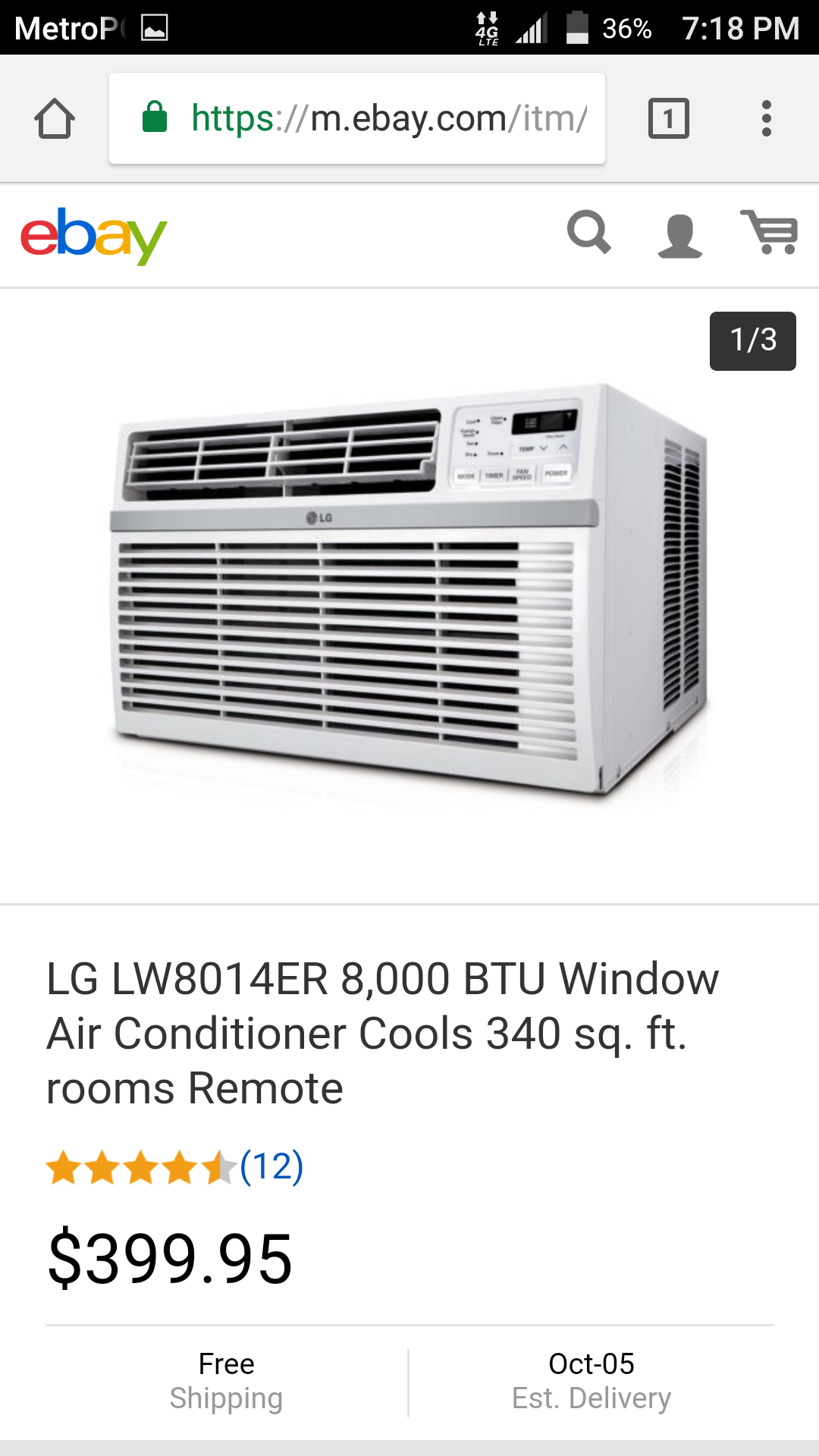 LG LW8014ER 8,000 BTU Window Air Conditioner Cools 340 sq. ft.