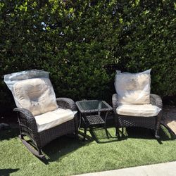 3 Pieces Wicker Conversation Rocking Chairs Patio Color: Dark Brown 