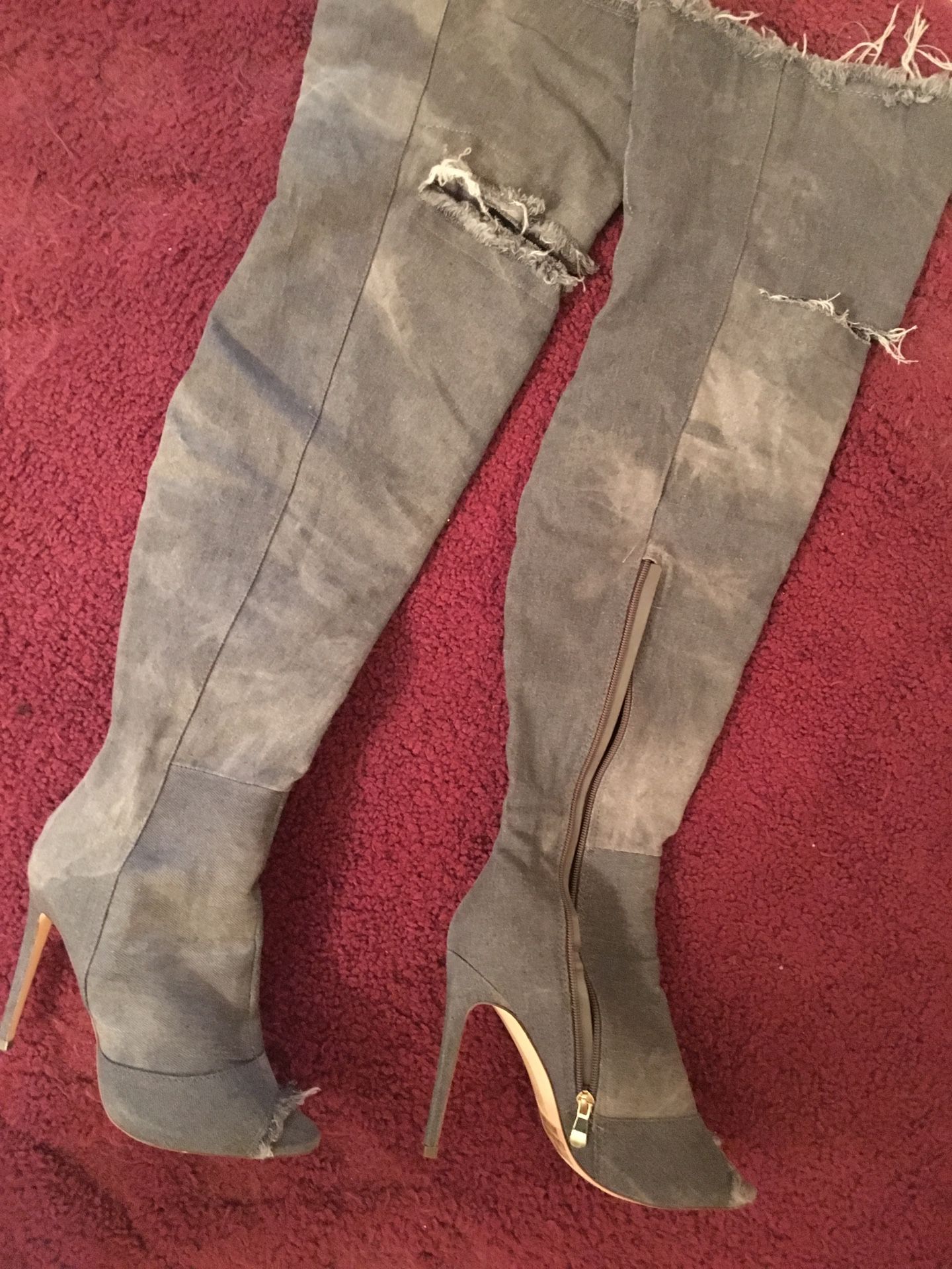 Tall denim grey boots size 8