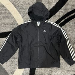 Vintage 2000s Adidas Nylon Zip Up Windbreaker Jacket Black Youth Large 