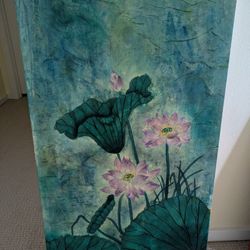 Original Watercolor Painting Artwork - Lotus flower among Lily Pads