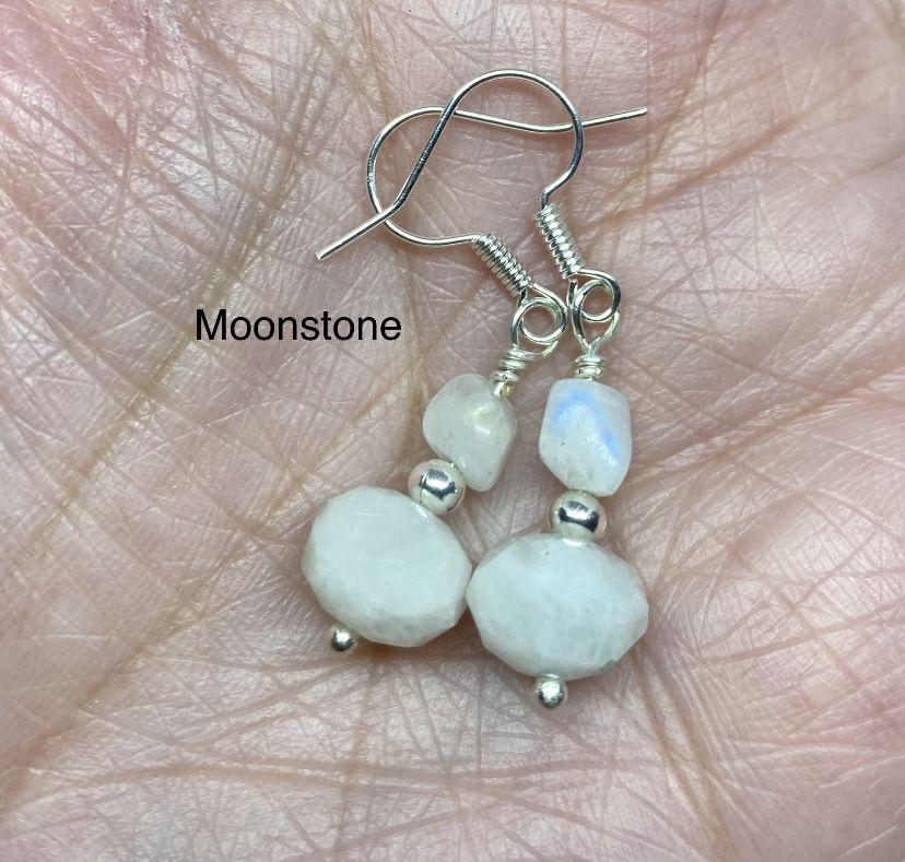 Blue Moonstone Genuine Stone Handmade Earrings