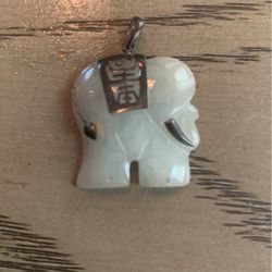 Jade Elephant Charm Pendant w/ Sterling Silver Jewelry 