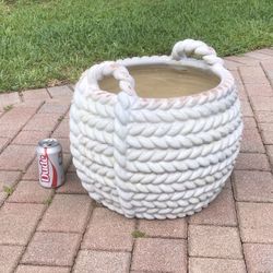 Large Clay Garden Pot Planter With Rope Design / Rope Handles / Glazed Gloss Paint 