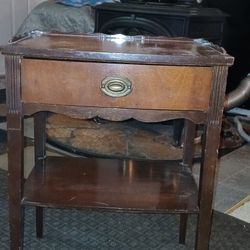 Antique Solid Wood Side Table with Drawer 