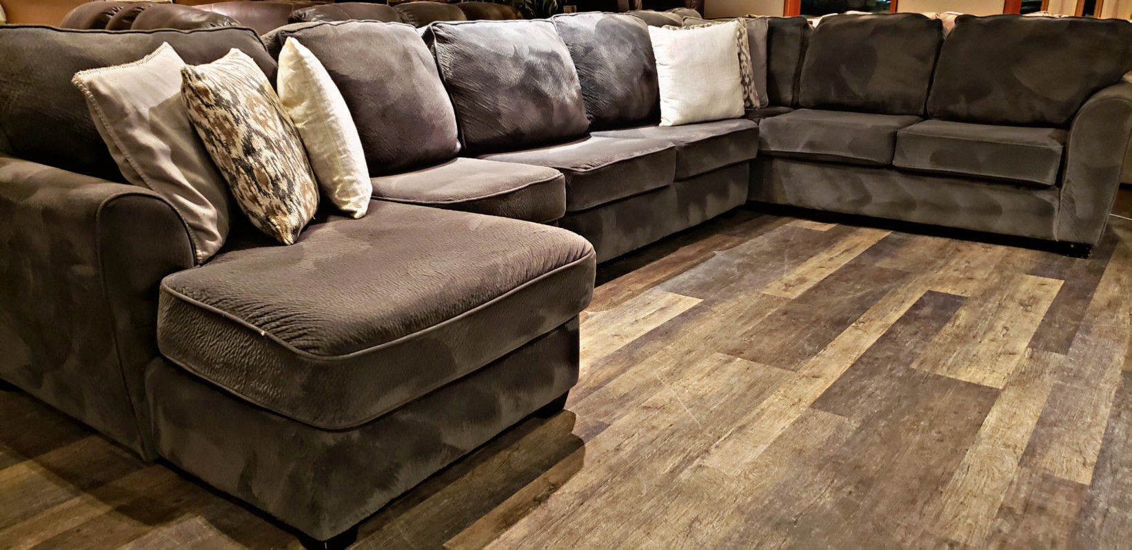 Extremely Large Gray Champion Microfiber Wrap Around Sectional