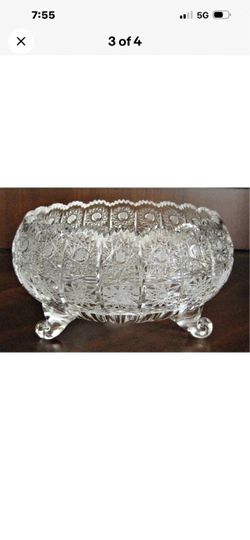 Bohemian Czech Crystal 7" Footed Bowl Hand Cut Queen Lace 24% Lead Glass. 2 available