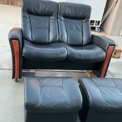Black Two Seat Couch + 2 Foot Resters 