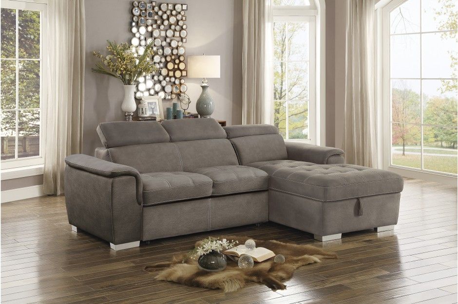 2 piece fabric sectional with sleeper and storage