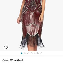 Plus Size 1920s Vintage Fringed Gatsby Sequin Beaded Tassels Hem Flapper Dress for Women Wine Gold
