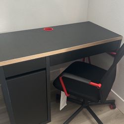 IKEA RED AND BLACK DESK AND RED AND BLACK GAMING CHAIR BUNDLE 