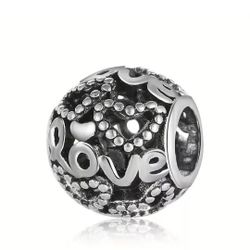 Silver Gray Hollowed Out Love Bead DIY Jewelry New
