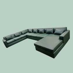 BRAND NEW 10x14x6ft And 13x13ft SECTIONAL Couch CHAISE  green LEATHER. Custom Made AVAILABLE