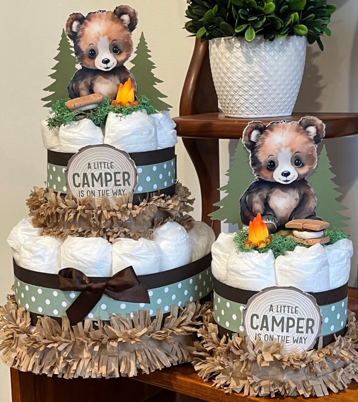 S’MORES CAMPING BEAR diaper cakes - set of 2