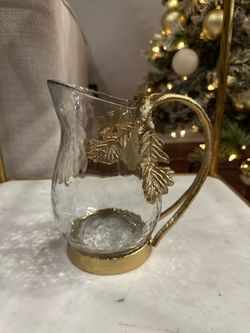 Brand New Glass Pitcher with Gold Leaf Handle