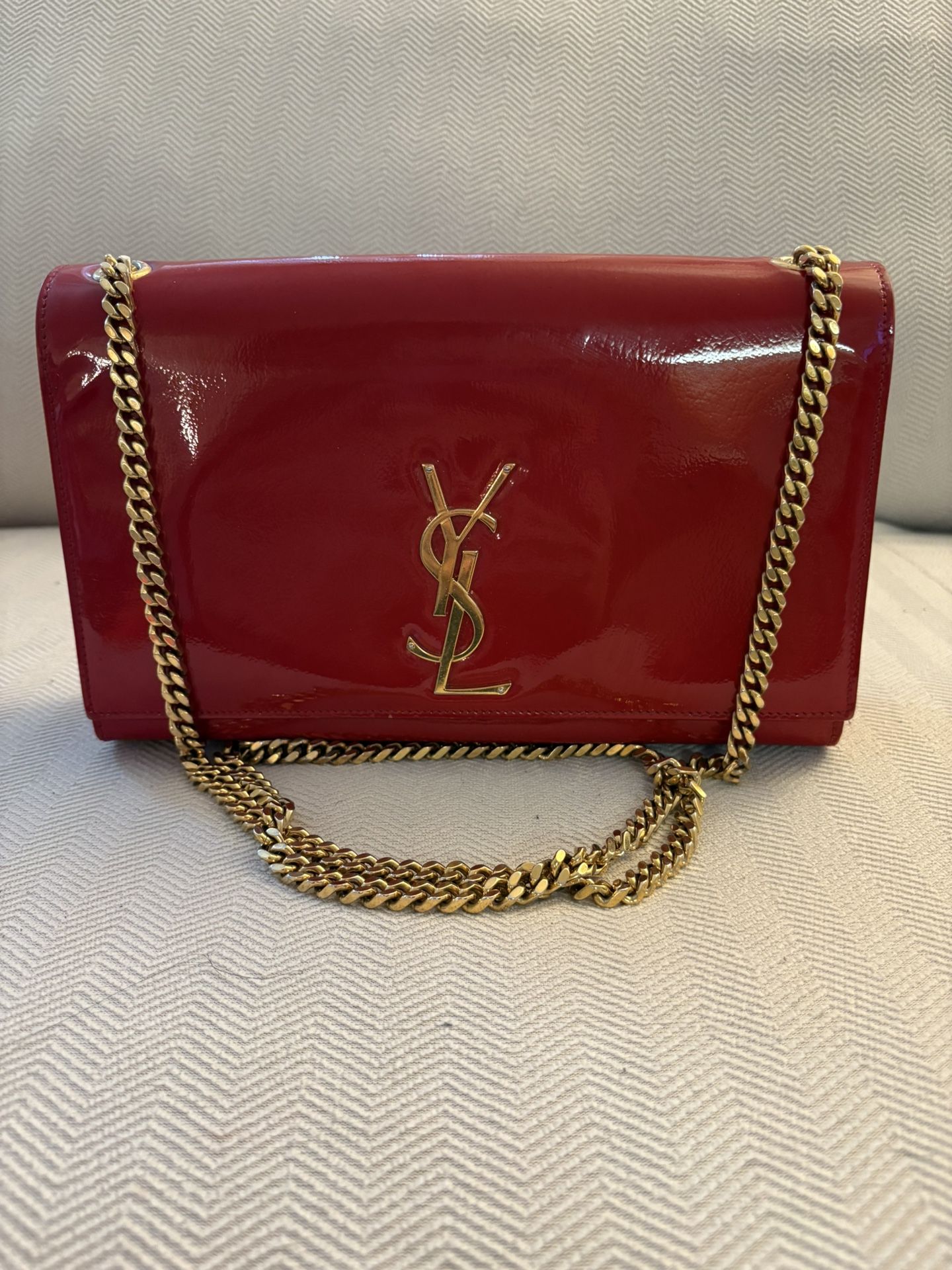 Saint Laurent Kate Red Patent Leather Chain Wallet – Gold Hardware