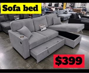 Corduroy couch dark gray /usb,cup holders , storage