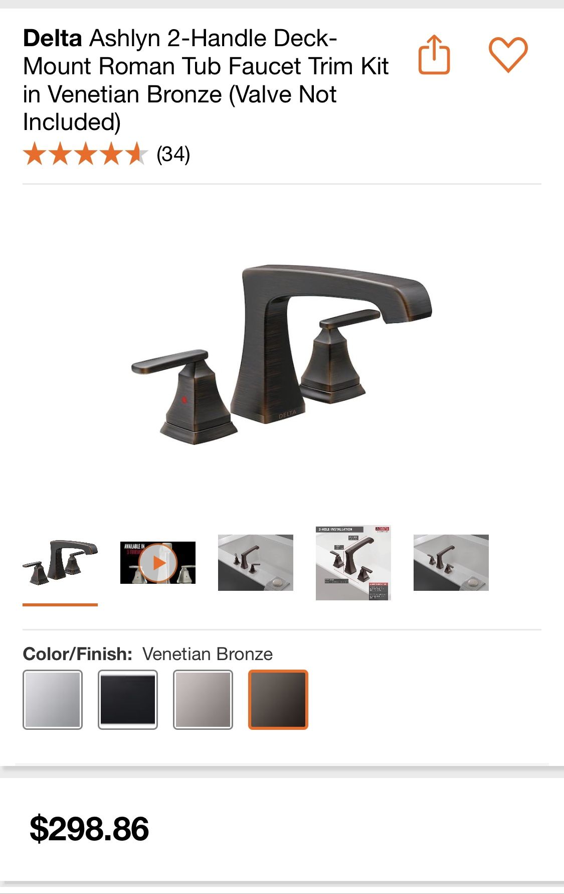 NEW Delta Roman Tub Trim Kit