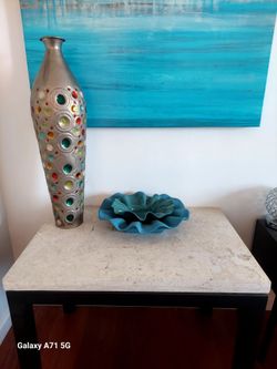 Travertine table, console Table - Black Parsons Base - Solid stone Top