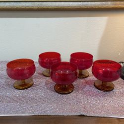 5 Vintage Murano Art Glass Gelato Frittata Stem Cups 