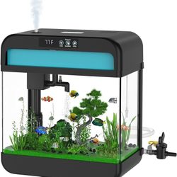 Fish Tank Aquarium 2.2 Gallon Fish Bowl with Music Humidifier 7 Color Auto-Looping Light Adjustable Pump