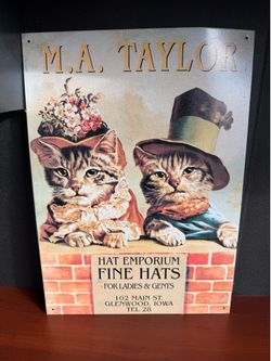 Whimsical Vintage-Style Cat Tin Sign (Moving Sale)