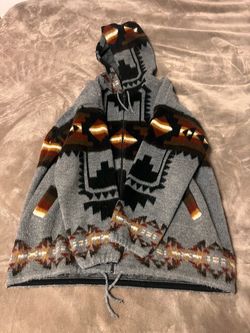 Aztec Print Knit Zip-Up Hoodie Sweater
