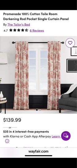 Promenade 100% Cotton Toile Room Darkening Rod Pocket Single Curtain Panel