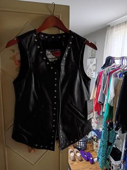 Women's black leather vest