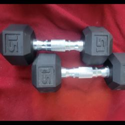 NEW. SET OF 15LB. RUBBER COATED HEXHEAD DUMBBELLS TOTAL 30LBs  11525 S HALSTED DUNKIN DONUTS/7111.S WESTERN WALGREENS
 30$  CASH ONLY AS IS