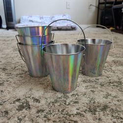 5 Iridescent Silver Tin Pails