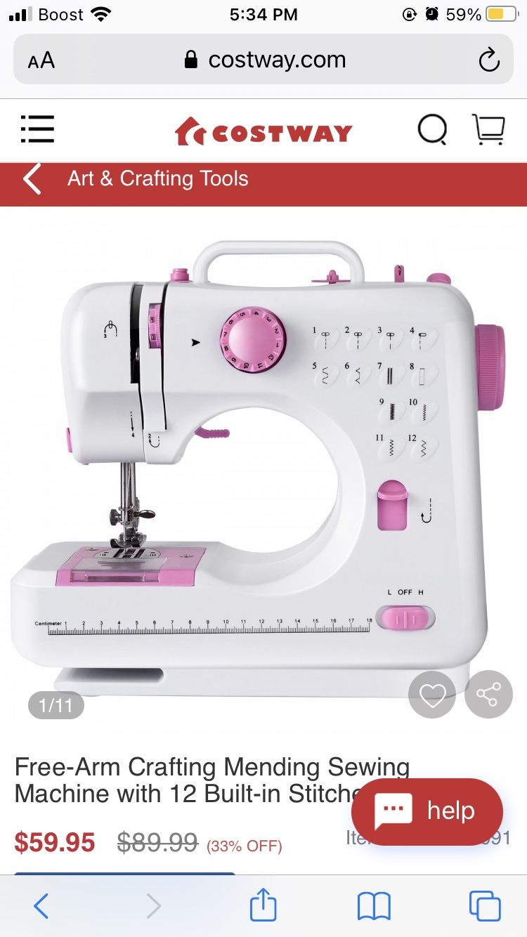 Free-Arm Crafting Mending Sewing Machine with 12 Built-in Stitched