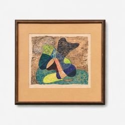 Signed 1963 Mid-Century Californian Modern Abstract Watercolor by Gene Lesser - Delivery Available