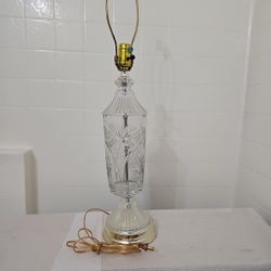 Lamp, 21-in Vintage Crystal Glass Lamp, Zawiercie Lead Glass, Romantic, Vintage Crystal Lamp with Brass Color Base, Poland 24% Lead Crystal
