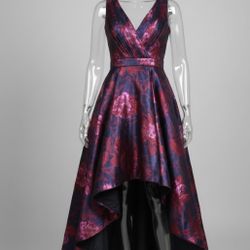 Carmen Marc Valvo Infusion Metallic Floral High-Low Cocktail Dress - Size S