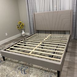 Beige King Size Bedframe Platform 