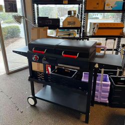 Dual Fuel Propane Gas Charcoal Grill Combo Black Dual Lids