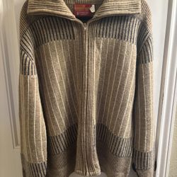 London Fog Zip-Up Sweater – Beige w/ Brown & White Stripes (Men’s)