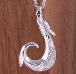 Sterling Silver Hawaiian Scroll Fish Hook Pendant