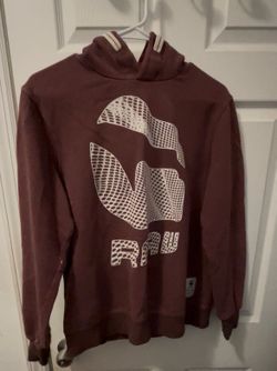 G-Star RAW Graphic Logo Pullover Fleece Hoodie Brown Hooded Crew Neck size L