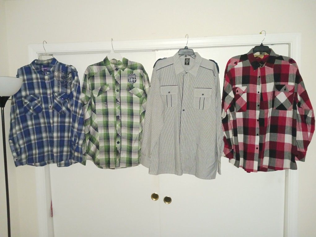 New! Long Sleeve Button Up Shirts Plaid Flannel Dress Sizes XL 2XL 3XL