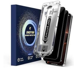 OneFish 2 Pack Privacy Screen Protector for iPhone 15ProMax - 4-Way 360° Anti-Spy Tempered Glass, 9H Hardness, 3D Curved Edges, Case-Friendly & Easy I