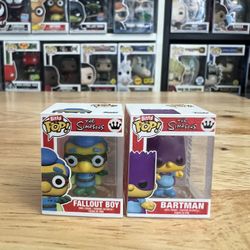 2 HYPER RARE CHASE BITTY Simpsons 1” Funko Pops Fallout Boy & Bartman #1655 #503