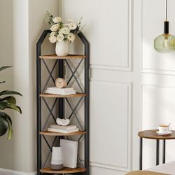 CHOEZON 4-Tier Rustic Brown and Black Corner Shelf