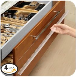 4 Pack 24" Length Cabinet Door Protector Edge Guard for Kitchen Cabinet 3/4" Thick, No Adhesive, Fits Flat-edge, Sink & Trash Drawer, Low-Profile, Fo