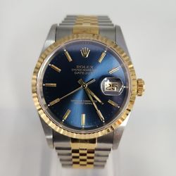 Rolex Datejust 16233 36mm Two-Tone Watch with Aftermarket Blue Dial