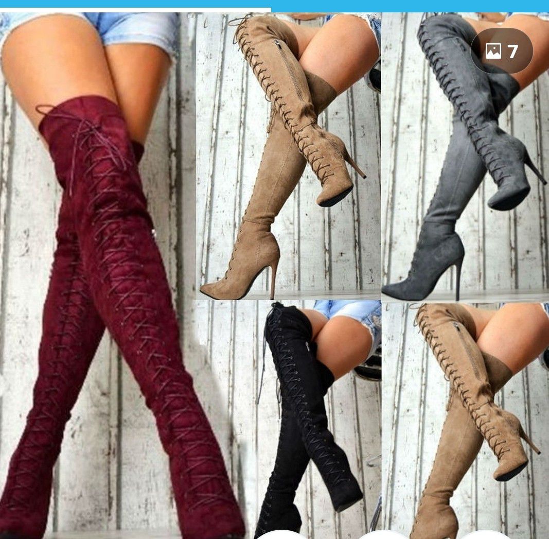 Lace up thigh high boots