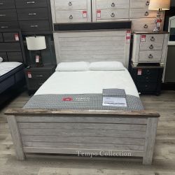 BED FRAME - QUEEN, WHITEWASH, BEACH COTTAGE - [NEW]